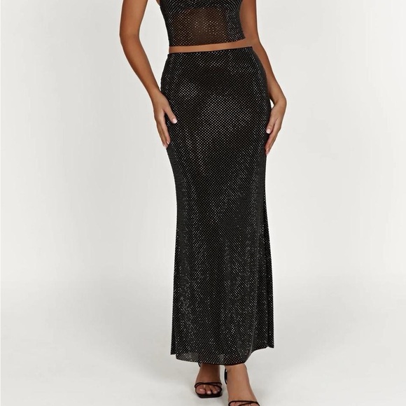 NWT Meshki ERIKA Diamante Maxi Skirt - Black - Picture 2 of 8